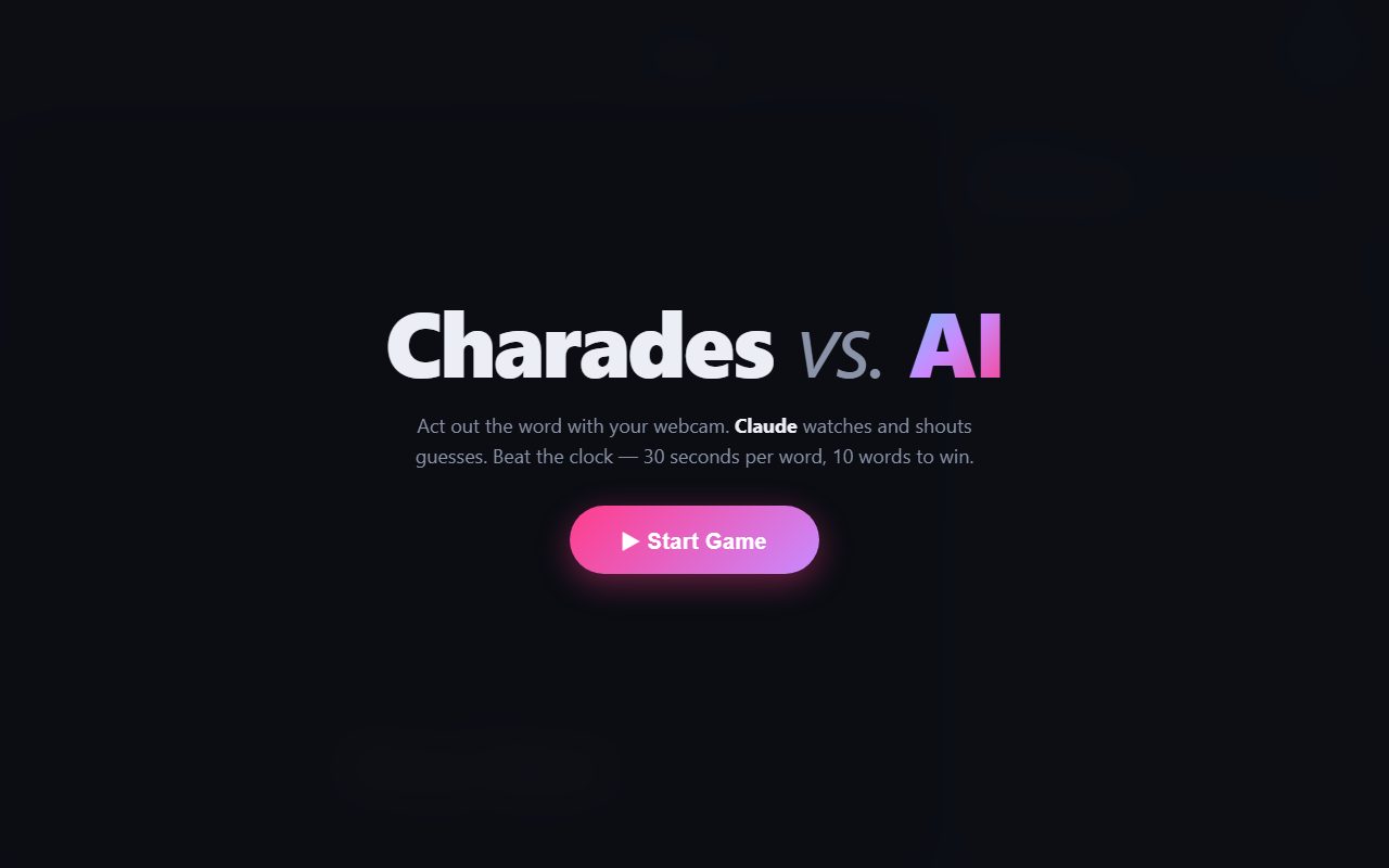 Screenshot of the Charades vs. AI landing page