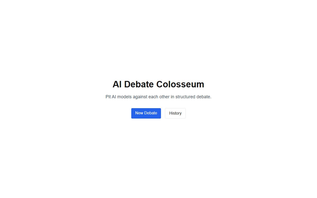 Screenshot of the AI Debate Colosseum landing page